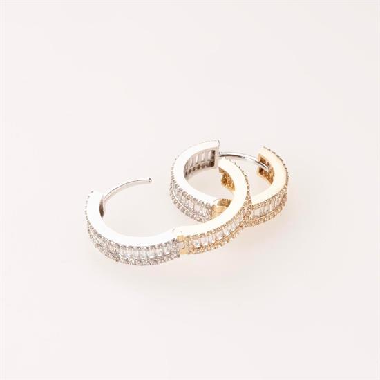 14 Ayar Çift Taraflı Baget Taşlı 1,5Cm Halka Küpe