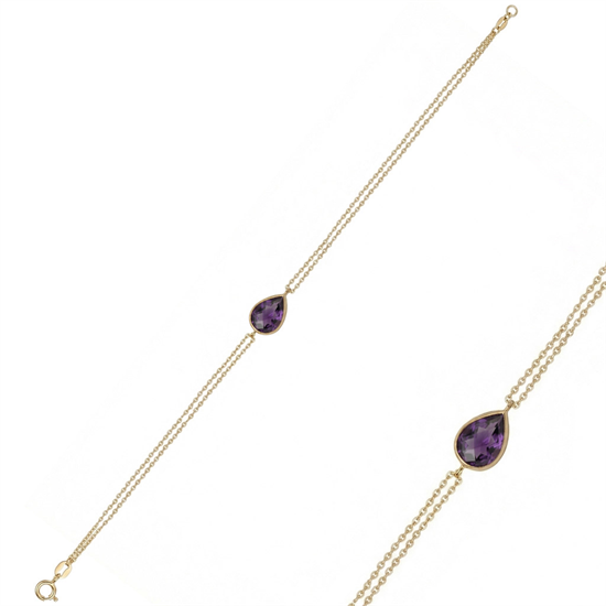 14 Ayar Mor Renkli Taşlı Bileklik