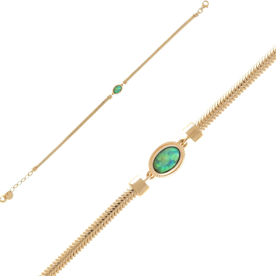 14 Ayar Renkli Yeşil Taşlı Bileklik