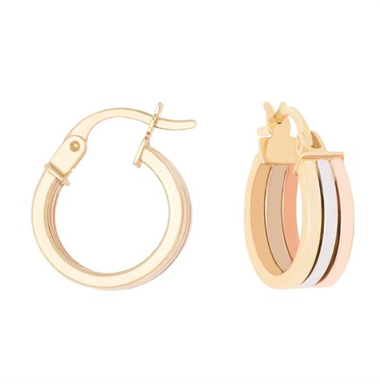 14 Ayar Üç Renkli 1,5 Cm Halka Küpe