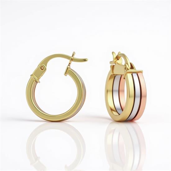 14 Ayar Üç Renkli 1,5 Cm Halka Küpe