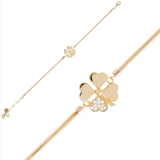 14 Ayar Altın Taşlı Yonca Bileklik