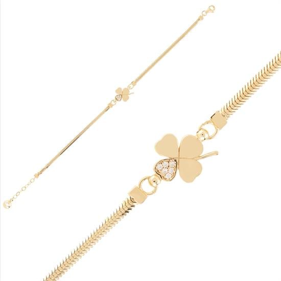 14 Ayar Yonca Taşlı Altın Bileklik