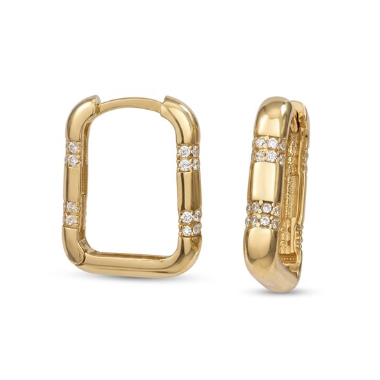 Taşlı Kare Küpe 14 Ayar Altın