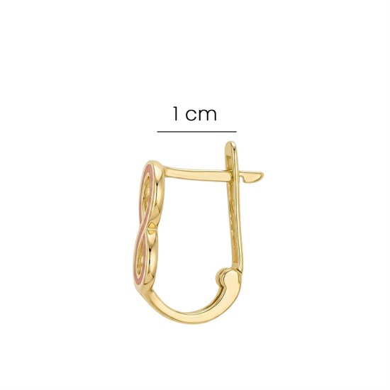 Pembe Mineli Sonsuzluk Modeli Klips Kilitli Çocuk Küpe 14 Ayar Altın