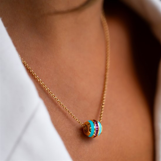 Cetaş Eterna Altın Kolye Sarı Altın Turkuaz Mineli 14 Ayar