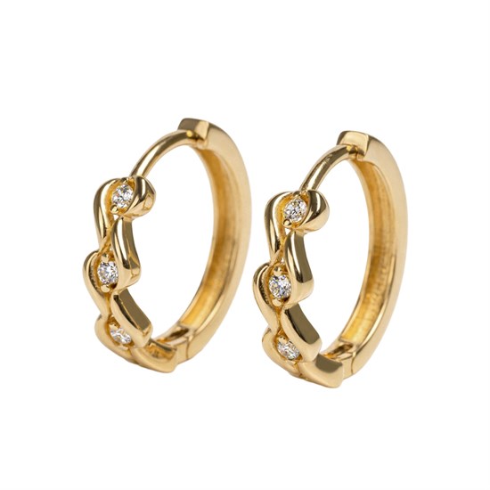 Taşlı Dalga Model Halka Küpe 14 Ayar Altın