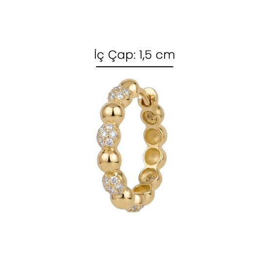 Top Taşlı Halka 14 Ayar Küpe 1,5 cm