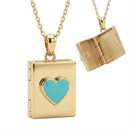 Açılabilir Mavi Kalpli 14 Ayar Altın Kolye