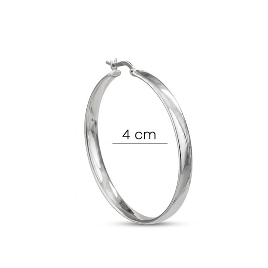 Beyaz 4 Cm Altın 14 Ayar Halka Küpe