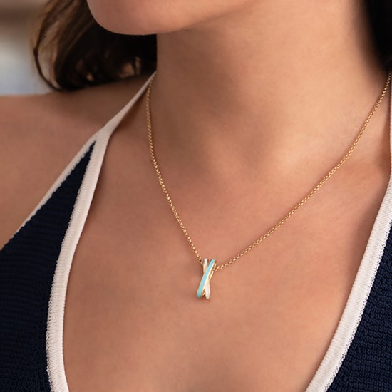 Cetaş Eterna Mavi Beyaz Mineli 14 Ayar Altın Kolye