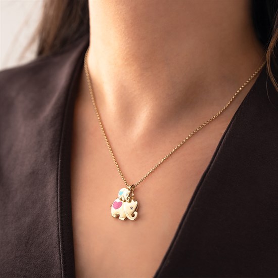 Cetaş Eterna Altın Kolye Sarı Altın Pembe-Mavi Mineli Eterna Fil 14 Ayar