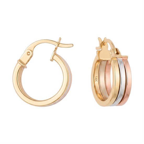 14 Ayar Üç Renkli 1,5 Cm Halka Küpe