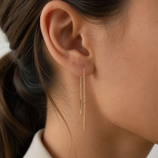 Sallantılı Çizgi Model 14 Ayar Altın Küpe 4,5 Cm
