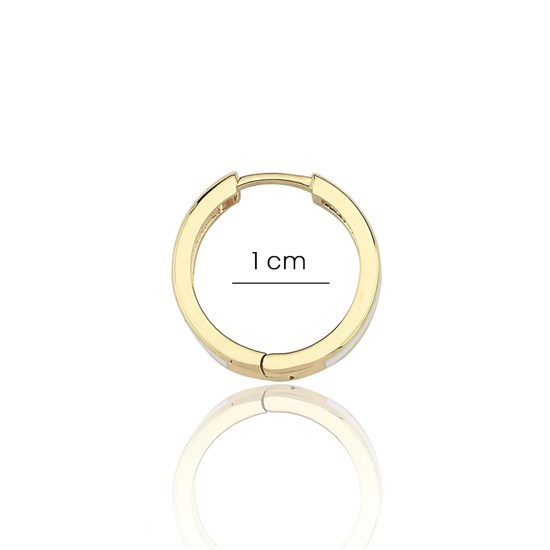 Ortası Beyaz 14 Ayar Altın Halka Küpe