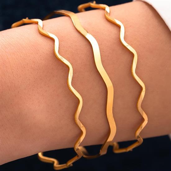 24 Gr(Gram) 3Lü Kombin 2 Ajda Zigzag 1 Düz Zigzag 22 Ayar Altın İşçiliksiz Yatırımlık Bilezik