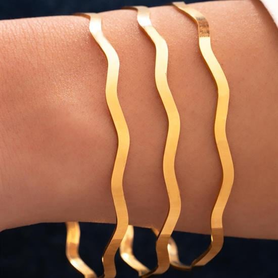 24 Gr(Gram) 3Lü Kombin Kibrit Çöpü Dalga Model  22 Ayar Altın İşçiliksiz Yatırımlık Bilezik