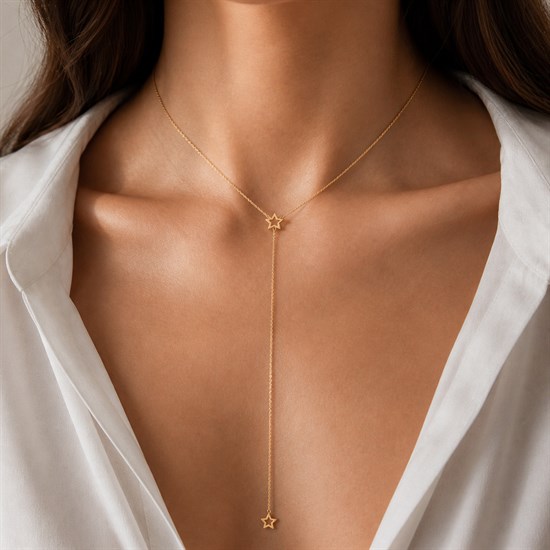 Yıldız Y Model Minimal 14 Ayar Altın Kolye