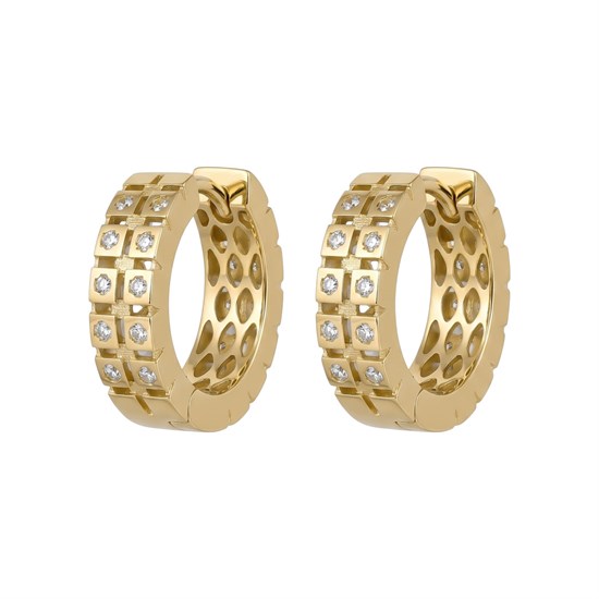 Çift Sıra Taşlı Halka 14 Ayar Küpe 1,5 cm