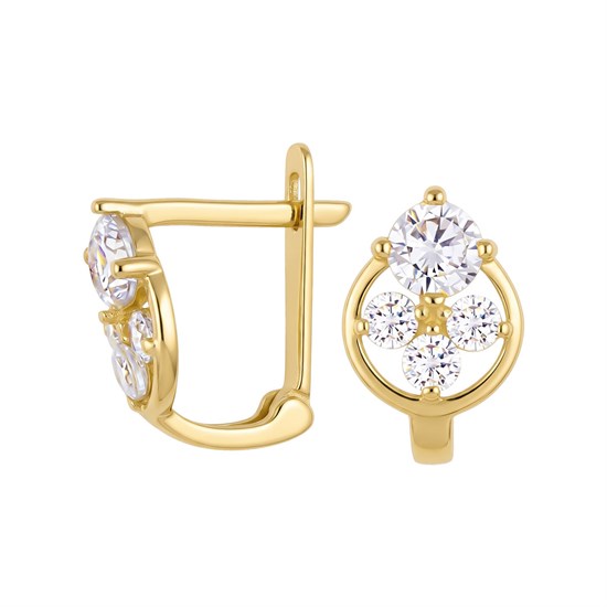 Damla Modeli Beyaz Taşlı Klips Kilitli Çocuk Küpe 14 Ayar Altın