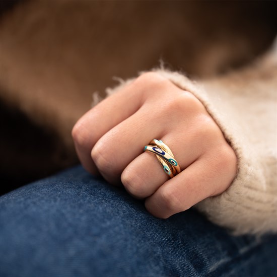 Cetaş Fortuna Mineli Çapraz Model 14 Ayar Altın Yüzük