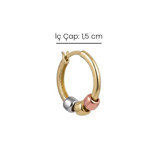 3 Renk Detaylı 14 Ayar Küpe 1,5 cm