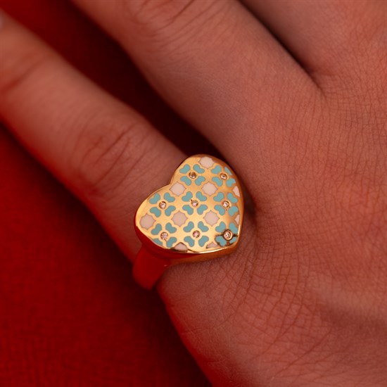 Cetaş Eterna Mineli Taşlı Kalp 14 Ayar Altın Yüzük