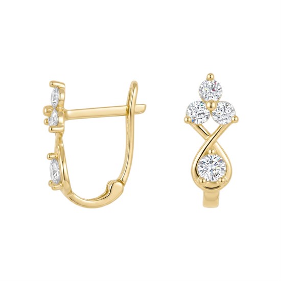 Beyaz Taşlı Klips Kilitli Çocuk Küpe 14 Ayar Altın