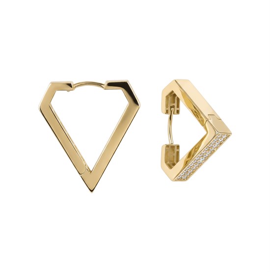 Köşeli İki Taraflı Kullanılabilir Spor 14 Ayar Altın Halka Küpe 2 Cm