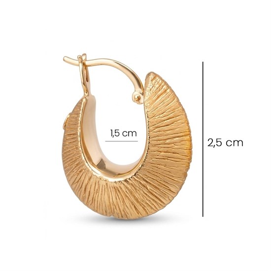 Çizgili Halka Küpe 1,5 Cm 14 Ayar Altın