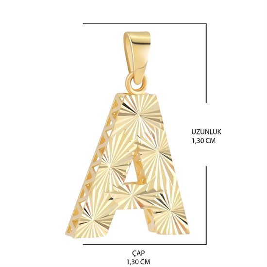 3 Boyutlu Kalemli A Harfi Kolye Ucu 14 Ayar Altın