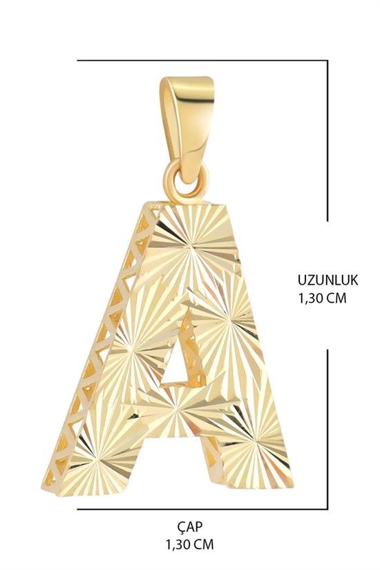 3 Boyutlu Kalemli A Harfi Kolye Ucu 14 Ayar Altın