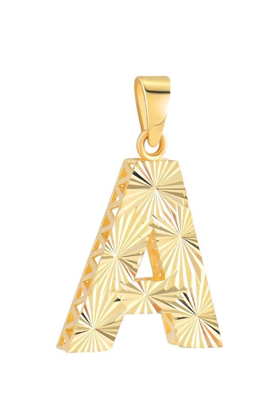 3 Boyutlu Kalemli A Harfi Kolye Ucu 14 Ayar Altın