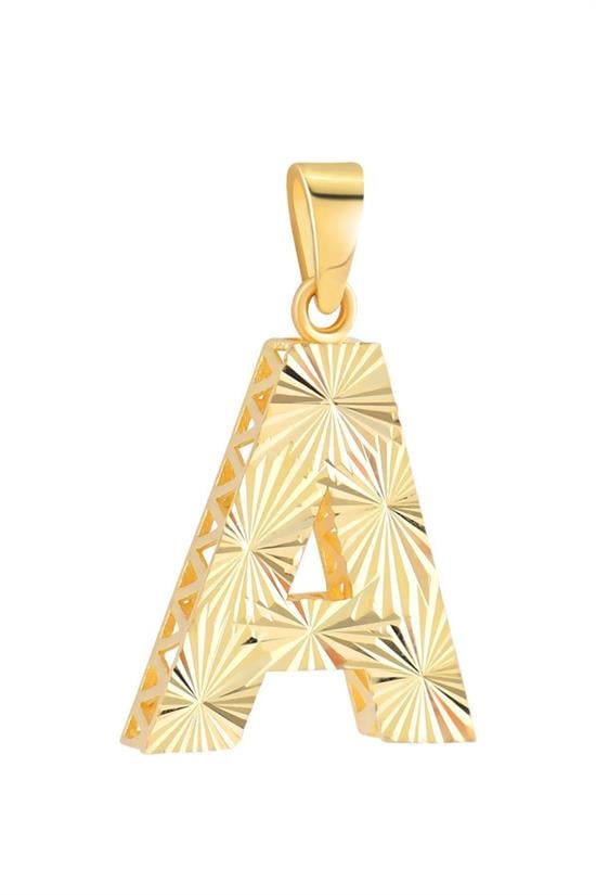 3 Boyutlu Kalemli Büyük  A Harfi Kolye Ucu 14 Ayar Altın