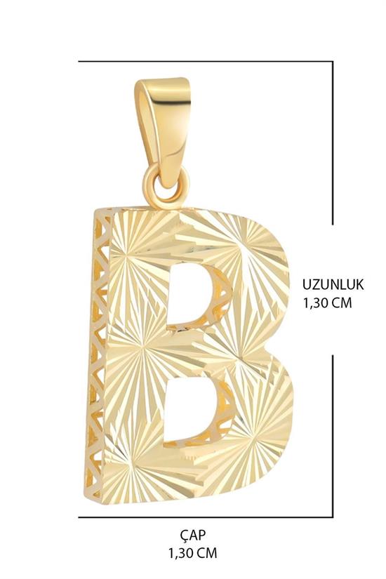 3 Boyutlu Kalemli B Harfi Kolye Ucu 14 Ayar Altın