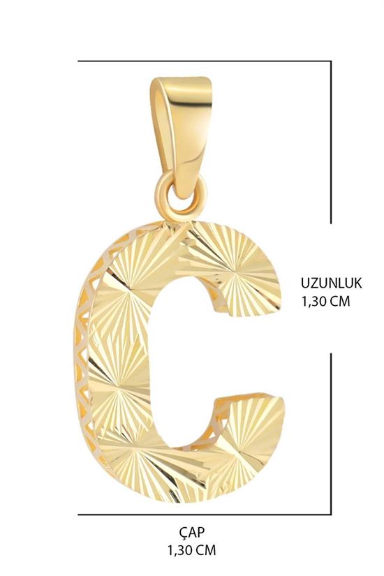 3 Boyutlu Kalemli C Harfi Kolye Ucu 14 Ayar Altın