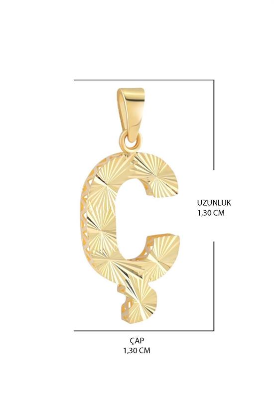 3 Boyutlu Kalemli Ç Harfi Kolye Ucu 14 Ayar Altın