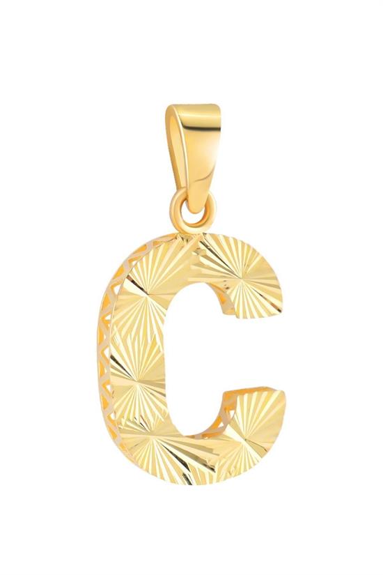 3 Boyutlu Kalemli C Harfi Kolye Ucu 14 Ayar Altın