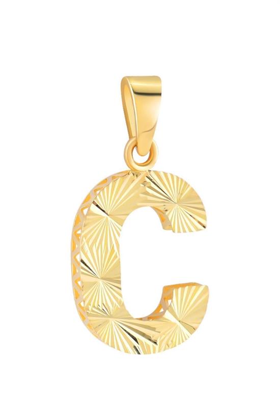 3 Boyutlu Kalemli Büyük C Harfi Kolye Ucu 14 Ayar Altın