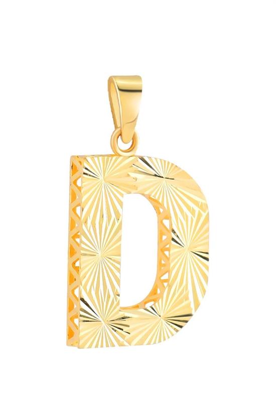 3 Boyutlu Kalemli D Harfi Kolye Ucu 14 Ayar Altın