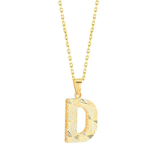 3 Boyutlu Kalemli D Harfi Kolye Ucu 14 Ayar Altın