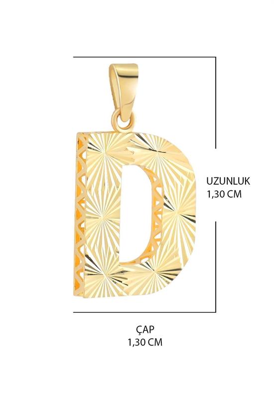 3 Boyutlu Kalemli D Harfi Kolye Ucu 14 Ayar Altın
