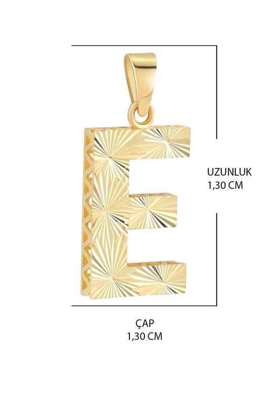 3 Boyutlu Kalemli E Harfi Kolye Ucu 14 Ayar Altın