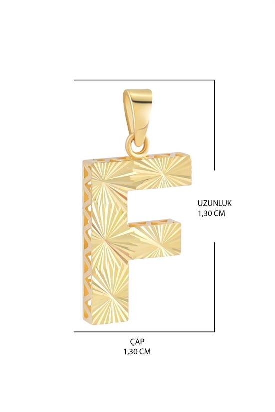 3 Boyutlu Kalemli F Harfi Kolye Ucu 14 Ayar Altın