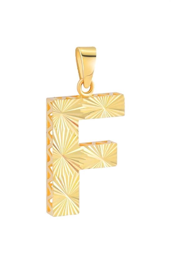 3 Boyutlu Kalemli F Harfi Kolye Ucu 14 Ayar Altın