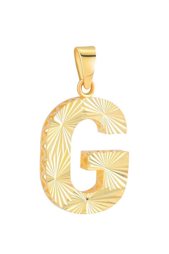 3 Boyutlu Kalemli G Harfi Kolye Ucu 14 Ayar Altın