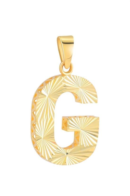 3 Boyutlu Kalemli Büyük G Harfi Kolye Ucu 14 Ayar Altın