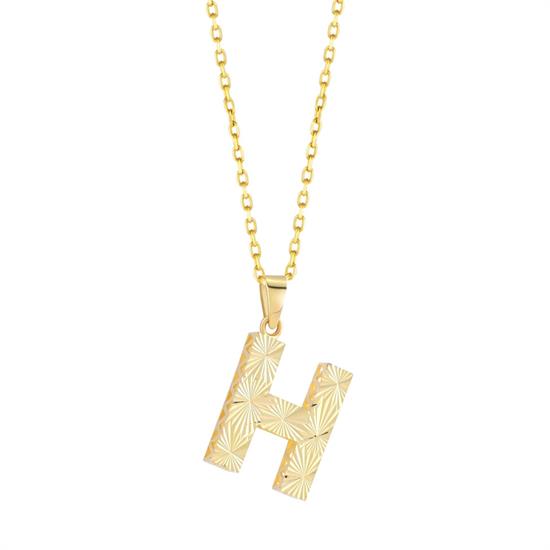 3 Boyutlu Kalemli H Harfi Kolye Ucu 14 Ayar Altın