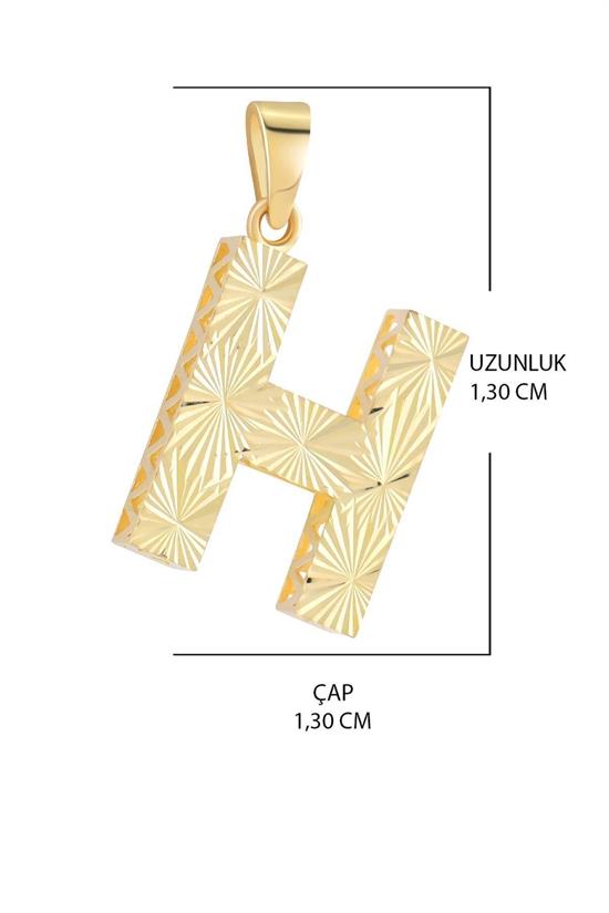 3 Boyutlu Kalemli H Harfi Kolye Ucu 14 Ayar Altın