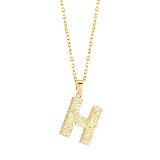 3 Boyutlu Kalemli Büyük  H Harfi Kolye Ucu 14 Ayar Altın